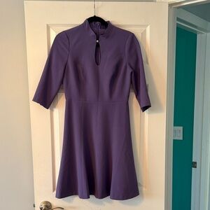 White House Black Market Purple Fit-and-Flare Long Sleeve Dress